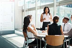 Group of businesspeople having a meeting in a modern office